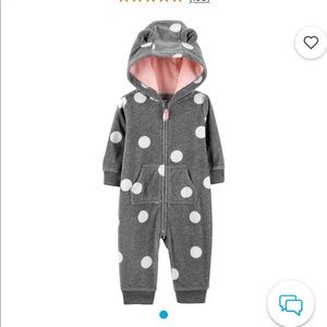 Carters Polka Dot Hooded Fleece Jumpsuit
